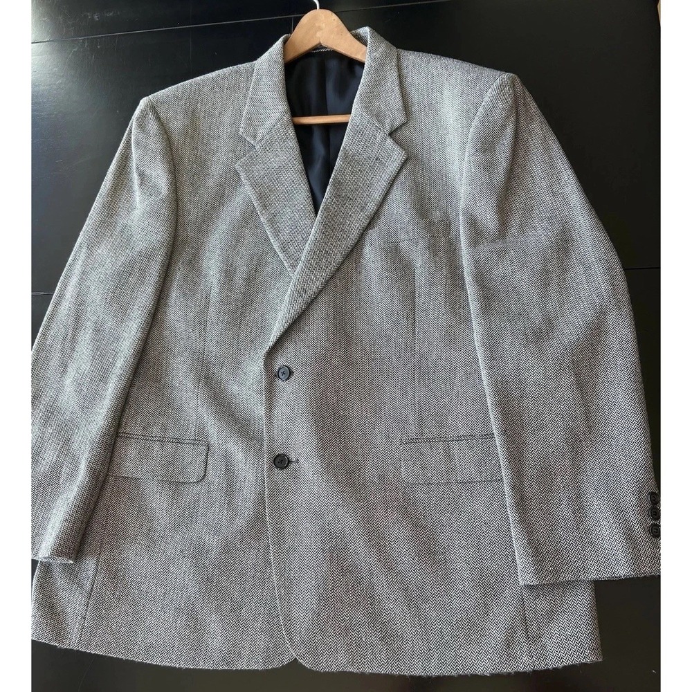 REPP Ltd Herringbone Sport Coat 50R Black White 2 Button Blazer Dress‎ Jacket